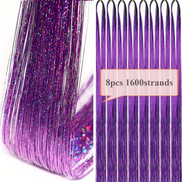 KissICON Dark Violet 48 Inch Silvery Hair Tinsel Kit