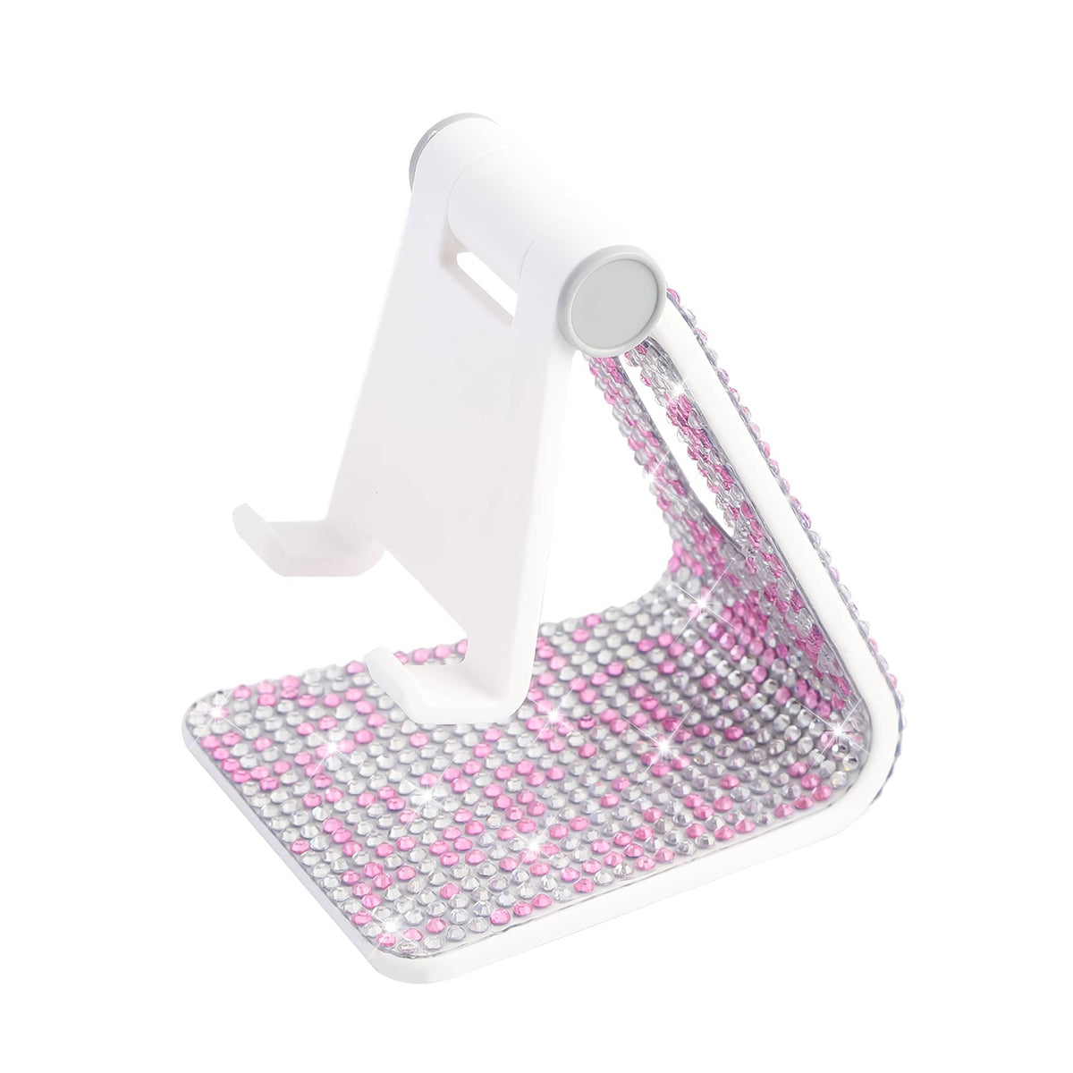jkthpu-45 Dazzling Pink Rhinestones on Pure White Dazzling Diamond Stand Adjustable TabletPhone Holder Portable Office
