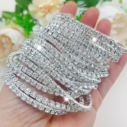 jkthpu-45 Dazzling Rhinestone Stretch Bangles Sparkle  Shine Set