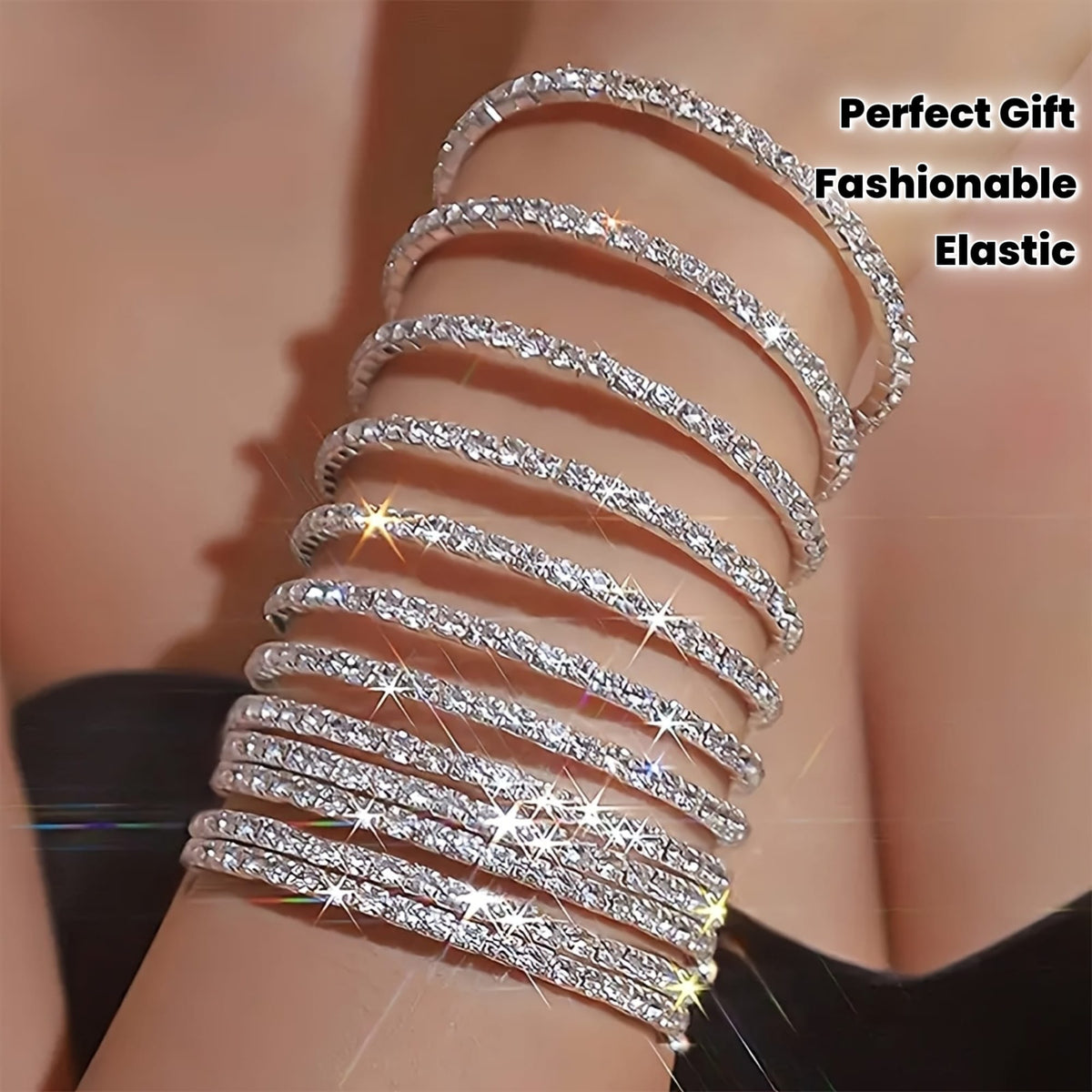 jkthpu-45 Dazzling Rhinestone Stretch Bangles Sparkle  Shine Set
