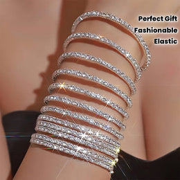 jkthpu-45 Dazzling Rhinestone Stretch Bangles Sparkle  Shine Set