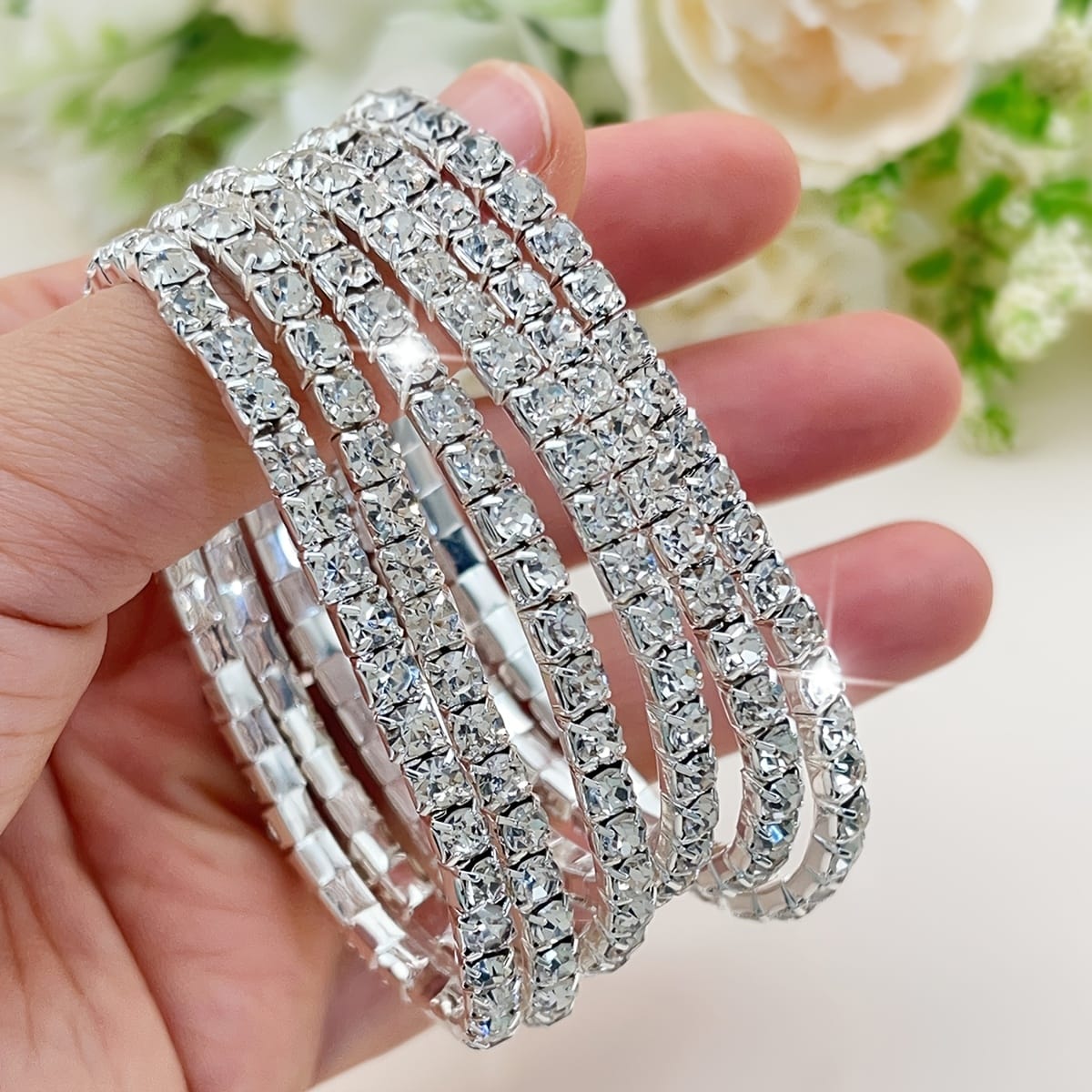 jkthpu-45 Dazzling Rhinestone Stretch Bangles Sparkle  Shine Set