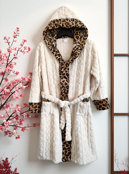 1pc, long-haired striped leopard print hemmed contrasting color