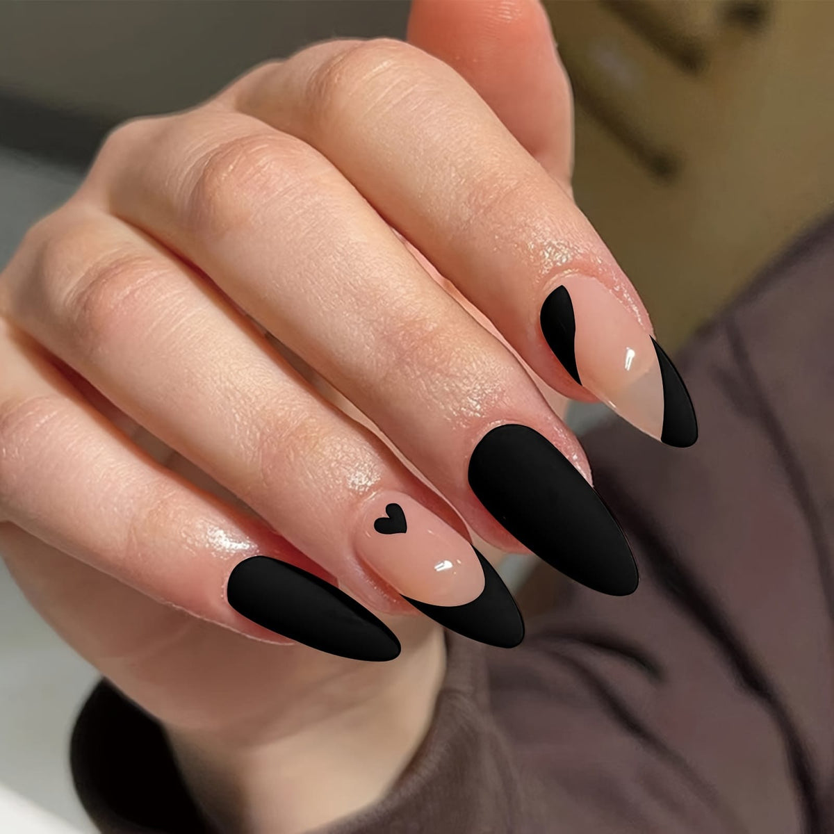 KissICON Deep Black Kiss Icon 24Pcs Almond Shape Red Press On