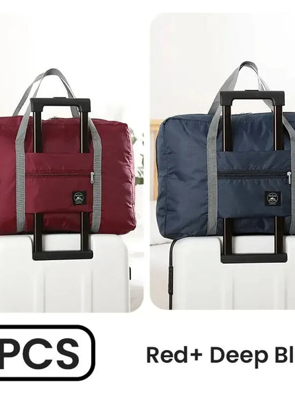 KissICON Deep Blue and Red 2Pack Foldable Duffel Airline CarryOn Weekender Gym Bag