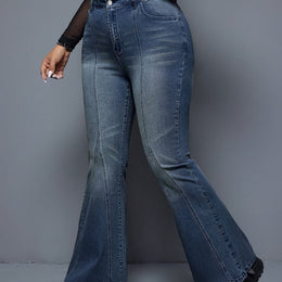 jkthpu-45 Deep Blue / UK 16 Women'S High-Waisted Stretch Denim Flare Jeans - Elegant