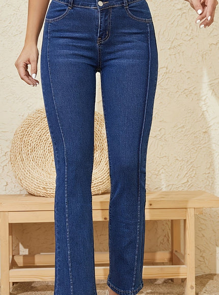 jkthpu-45 Deep Blue / UK 16 Women'S High-Waisted Stretch Denim Jeans with Double Button