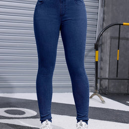 jkthpu-45 Deep Blue / UK 16 Women's Stretch Skinny Jeans - Non-See-Through Stretchy Pants,