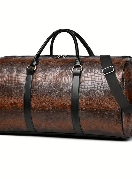KissICON deep brown Retro Crocodile Duffel Large Capacity Travel Bag for All