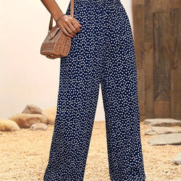jkthpu-45 Deep Navy / UK 16 (US 12) Chic Floral WideLeg Pants Loose Fit AllSeason Comfort