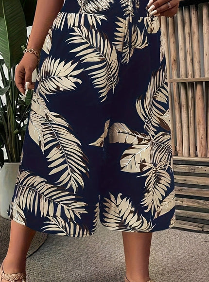 jkthpu-45 Deep Navy / UK Size 18 Plus Size Tropical WideLeg Pants for Summer Bliss