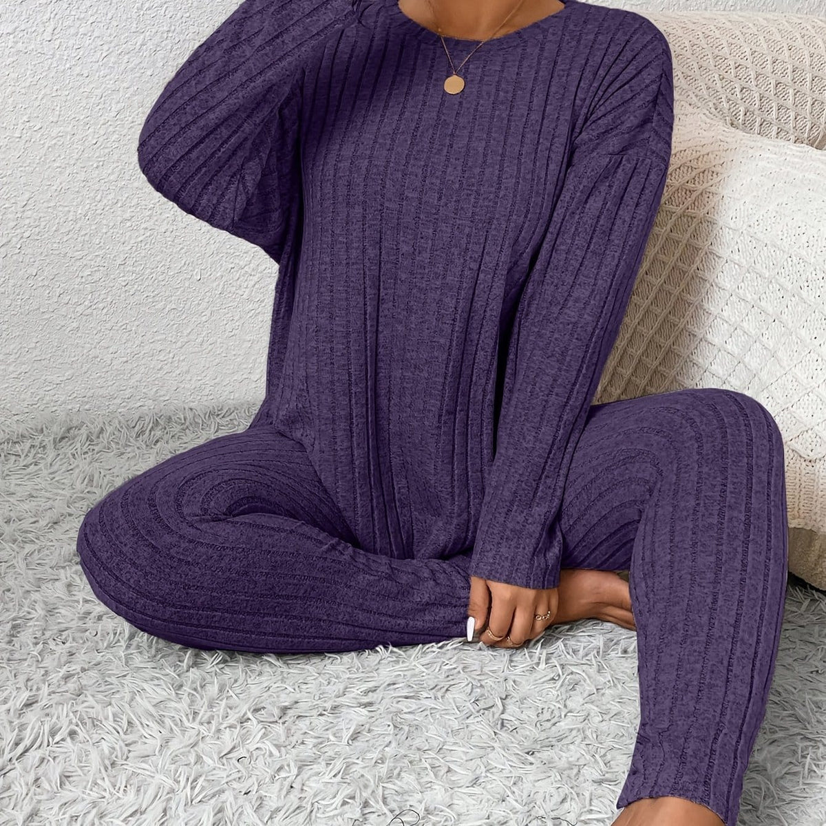 jkthpu-45 Deep Purple / UK 18 Autumn and Winter Large Size Slimming Long Sleeve
