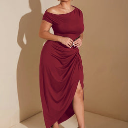 jkthpu-45 Deep Red / UK 16 Plus Size Women's Elegant Bodycon Maxi Dress – Formal Party & Evening Gown | KissICON