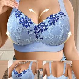 KissICON Deep Sky Blue / EU 85C Elegant Lace-trimmed Wireless Bra – Easy Back Thickened