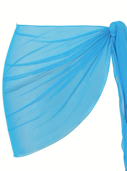 KissICON Deep Sky Blue / One-size Sheer Beach Wrap Skirt – Elegant Poolside Vacation