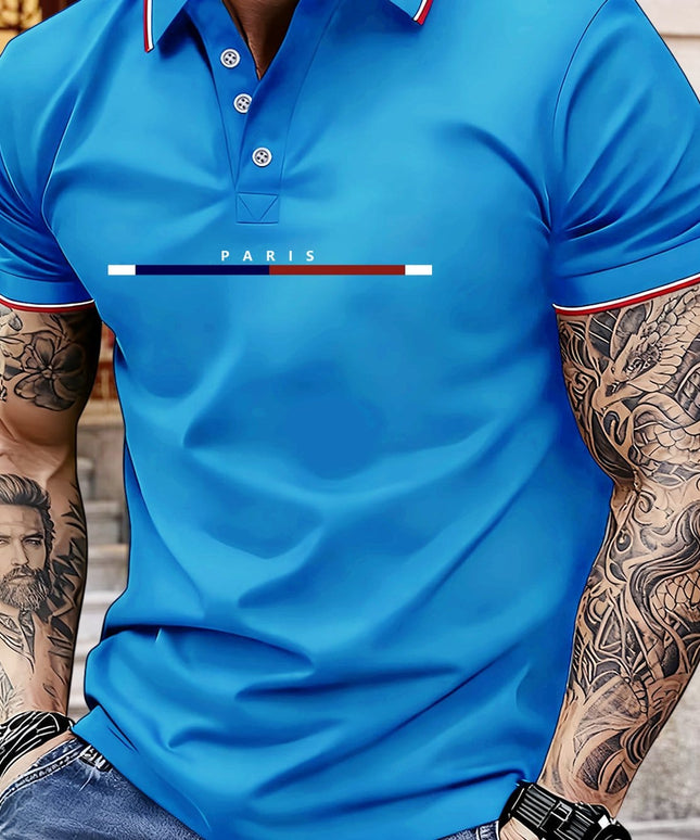 KissICON Deep Sky Blue / UK 36 Paris Letters Classic Unisex Polo Summer Casual  Sporty