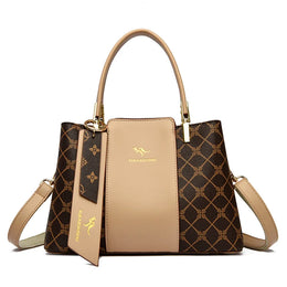 Dropshipman Diamond Brown Luxury Handbag Fashion Print Large Capacity Soft Leather Women Shoulder Crossbody Bag Leisure Designer Ladies Purses and Handbag