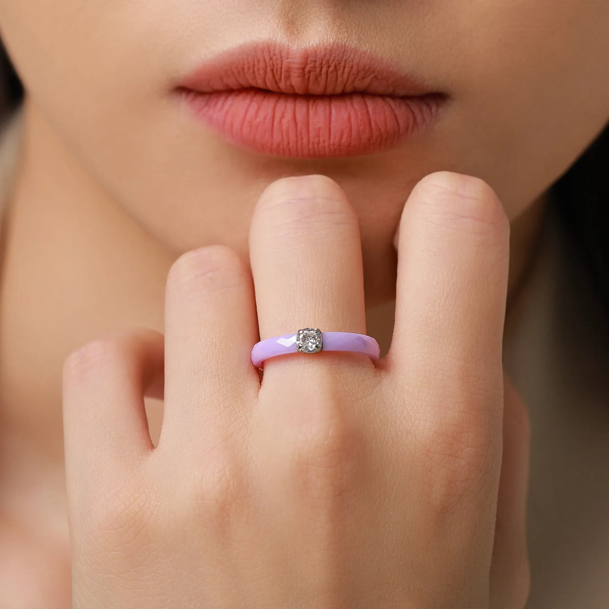 KissICON Diamond Cut Promise Ring for Women Ceramic Wedding Band 3mm Thin Minimalist Colorful Engagement Rings in Pink Green White Black