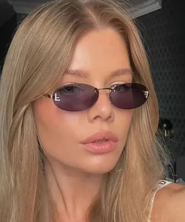 Dropshipman Diamond Letter Rimless Oval Sunglasses