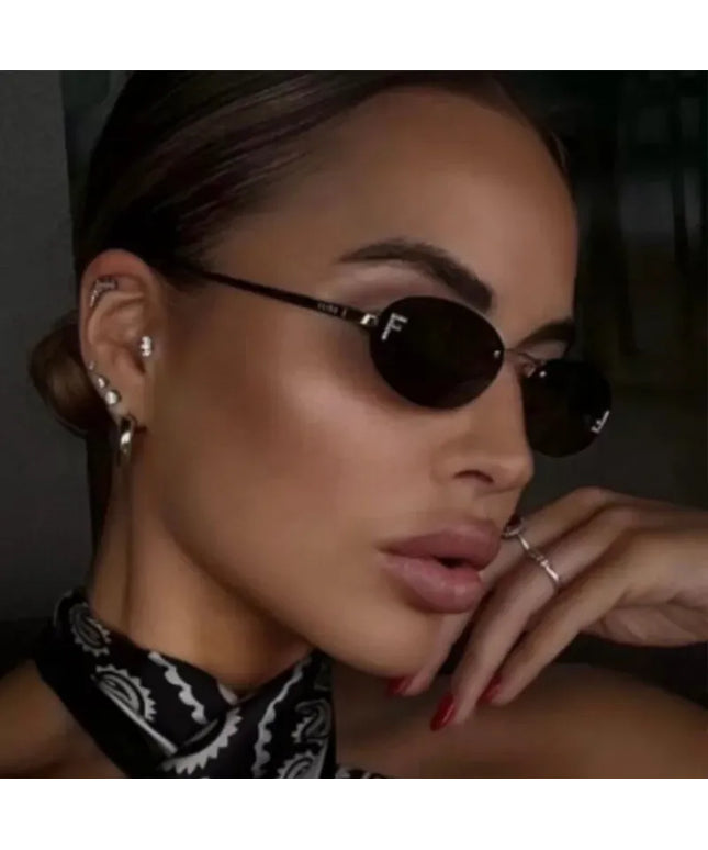 Dropshipman Diamond Letter Rimless Oval Sunglasses