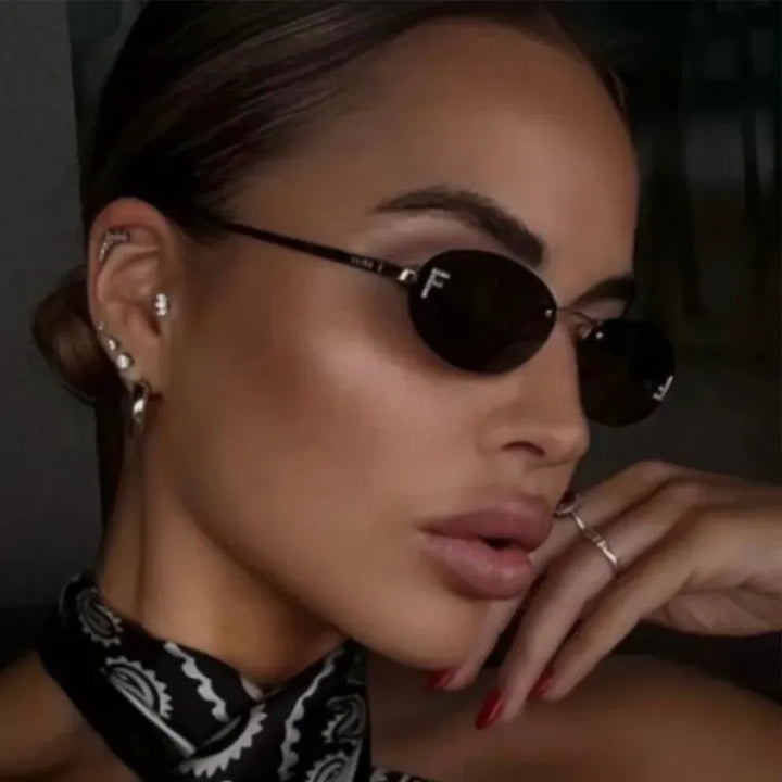 Diamond Letter Rimless Oval Sunglasses