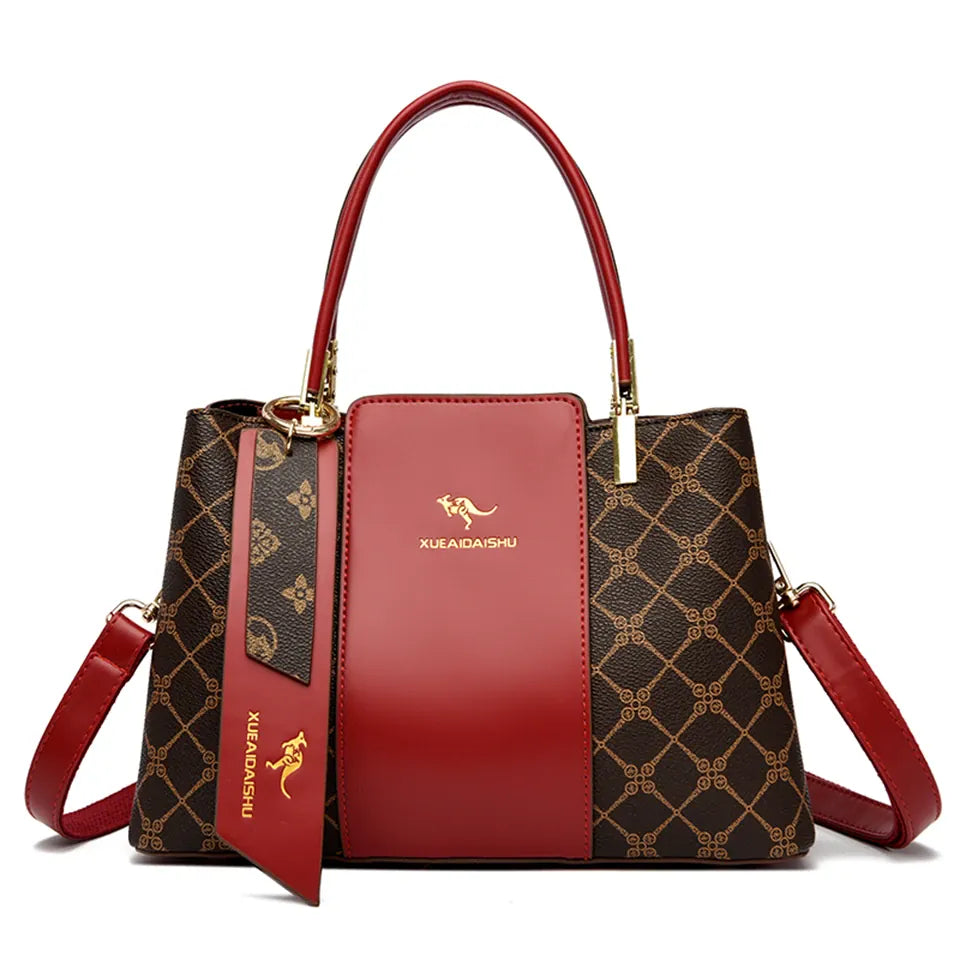 Dropshipman Diamond Red Luxury Handbag Fashion Print Large Capacity Soft Leather Women Shoulder Crossbody Bag Leisure Designer Ladies Purses and Handbag