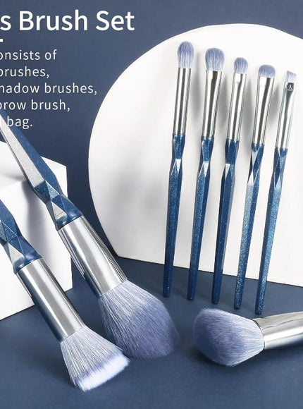 KissICON DiamondBlue8pcs Sapphire Blue Vegan Makeup Brush Set