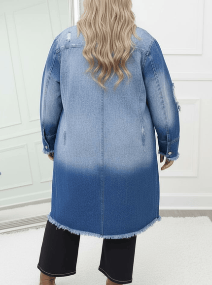 KissICON Distressed Longline Denim Jacket – Plus Size Chic