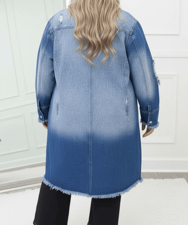 KissICON Distressed Longline Denim Jacket – Plus Size Chic