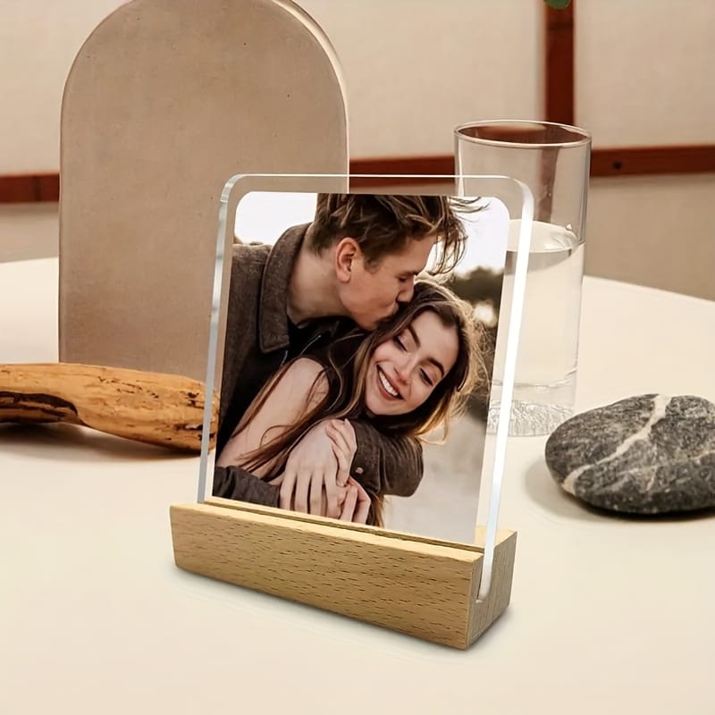 KissICON DIY acrylic + wooden base Custom Photo Acrylic Plaque with Wooden Base