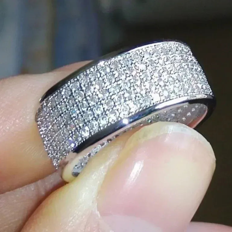 KissICON DJ028 / 7 Iced Out Rings Silver Zircon Crystal Band Ring