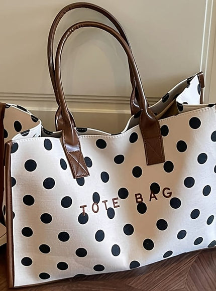 KissICON Dots Chic Soft Tote Spacious Versatile Daily  Travel Handbag