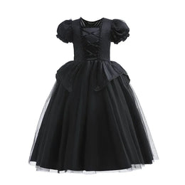 KissICON Dress / 7-8T Tag-140 Halloween Costume For Kids Black Witch Dress Luxury Lace Sequin Evil Role Playing Costume Maleficent Dress Up Outfit Ghost Bride
