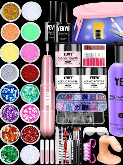 KissICON Drill And UV Light Nail Kit KissIcon YEVYO Acrylic Nail Kit Set Pro -