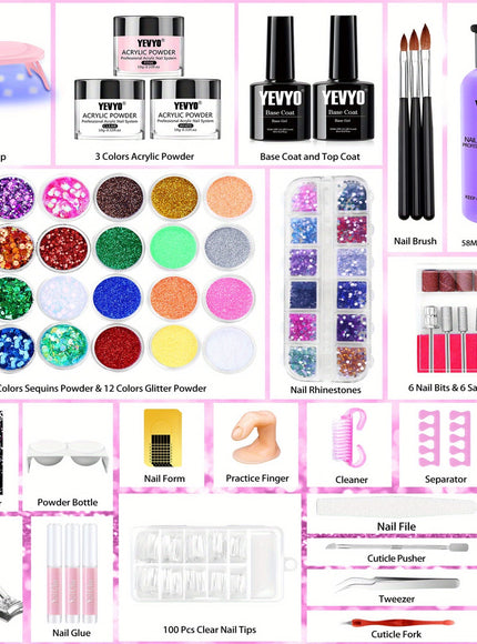 KissICON Drill And UV Light Nail Kit KissIcon YEVYO Acrylic Nail Kit Set Pro -