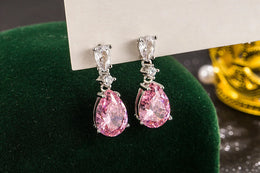 KissICON Drop Earrings Women Engagement Party Exquisite Ear Accessories Fashion Jewelry Temperament Sweet Pink Pear Cubic Zirconia
