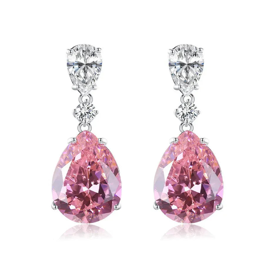 KissICON Drop Earrings Women Engagement Party Exquisite Ear Accessories Fashion Jewelry Temperament Sweet Pink Pear Cubic Zirconia