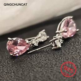 KissICON Drop Earrings Women Engagement Party Exquisite Ear Accessories Fashion Jewelry Temperament Sweet Pink Pear Cubic Zirconia