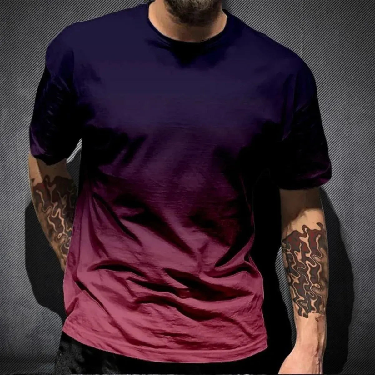 KissICON DTKG23LMM6UV / M / China Mainland Gradient Print Breathable Mens QuickDry Sport Casual TShirt
