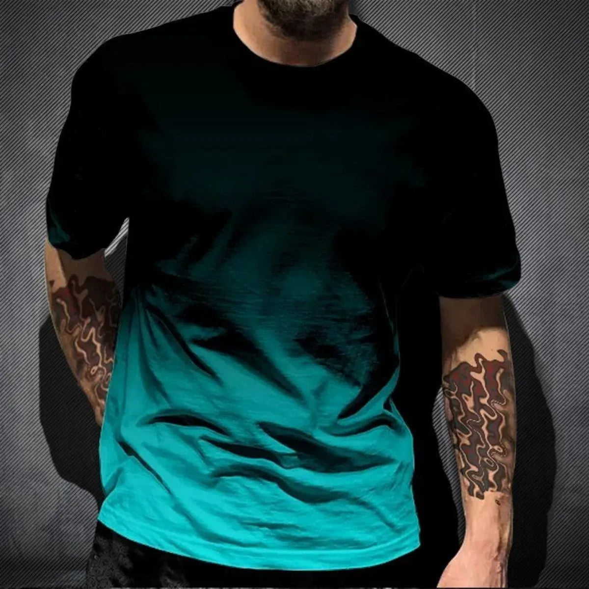 KissICON DTKG23LMNBVG / S / China Mainland Gradient Print Breathable Mens QuickDry Sport Casual TShirt
