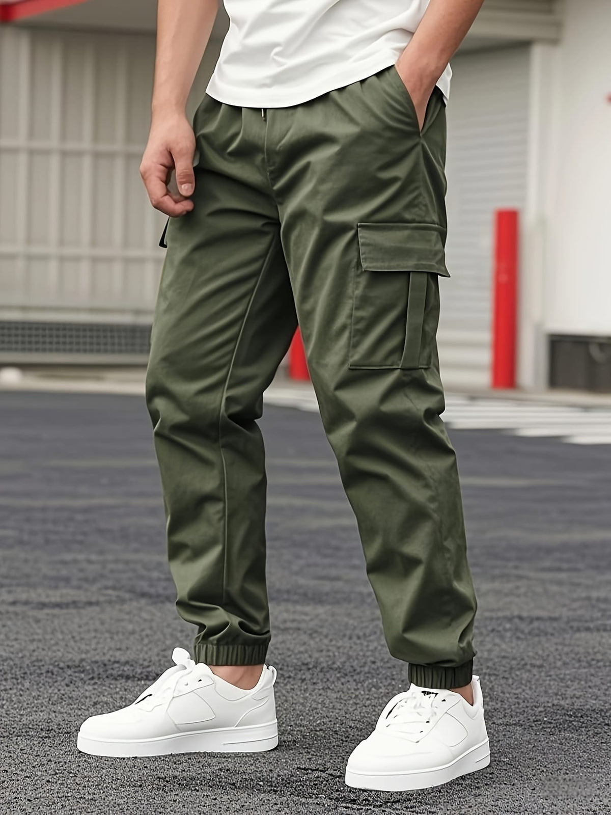 KissICON Durable Mens Casual Solid Color Work Pants