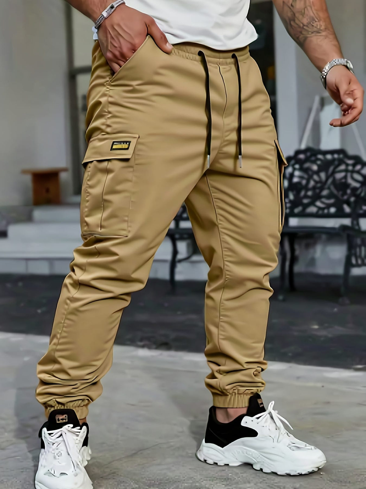 KissICON Durable Mens HeavyDuty Black Tapered Cargo Pants