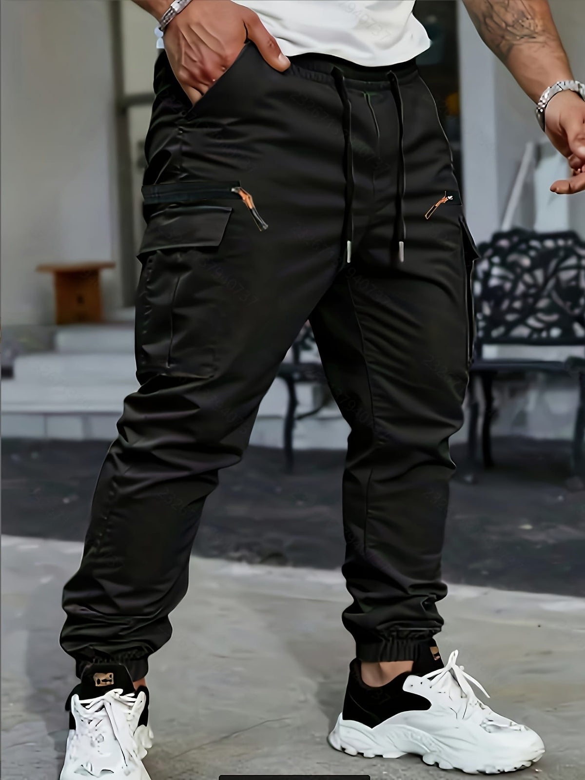 KissICON Durable Mens HeavyDuty Black Tapered Cargo Pants