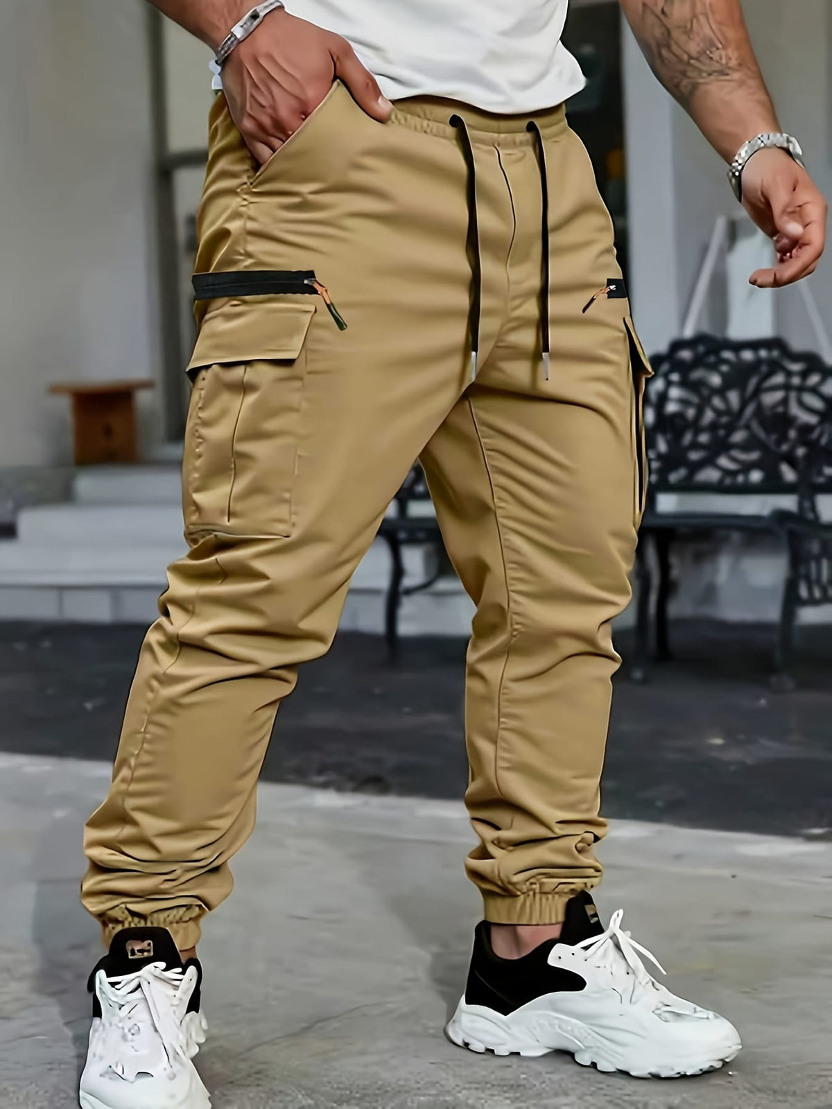 KissICON Durable Mens HeavyDuty Black Tapered Cargo Pants