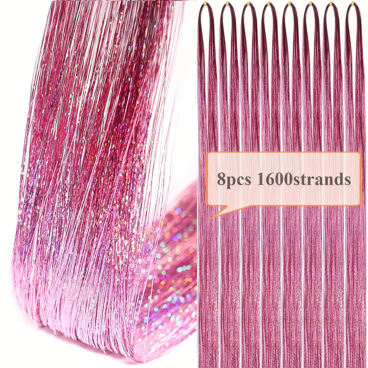 KissICON Dusty Rose 48 Inch Silvery Hair Tinsel Kit