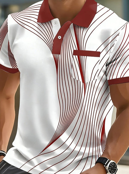 KissICON Dusty Rose / UK 38 Dynamic Line Print Mens Modern ShortSleeve Polo