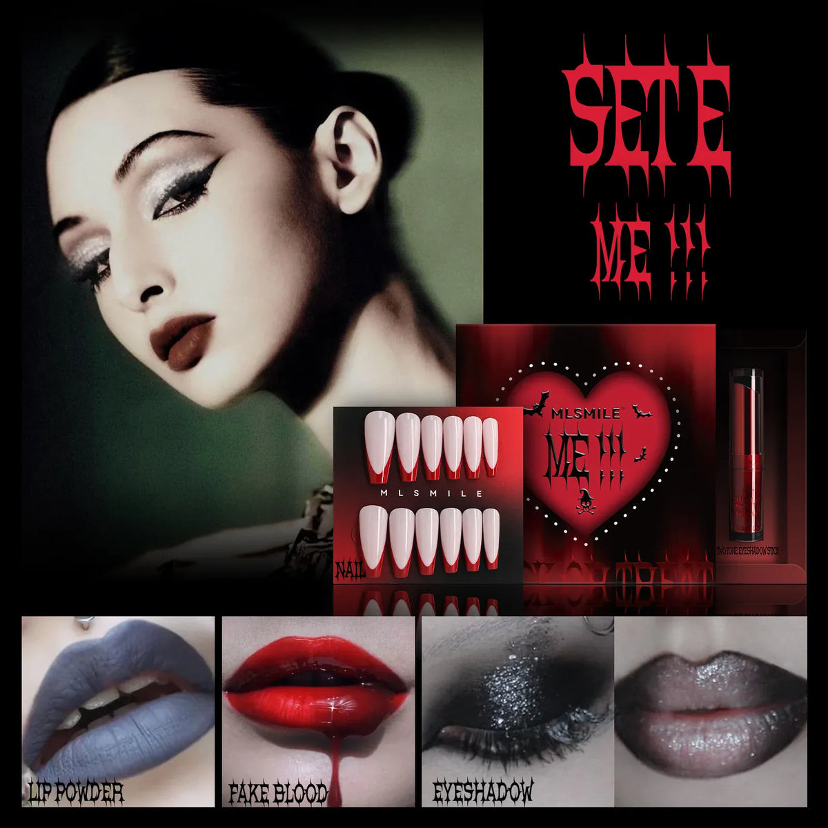 KissICON E Halloween Makeup Set Glitter Lip Glaze Fake Blood Wearing Armor 4pcs/set Festive Set Trick or Treat Cosmetics Makeup For Women