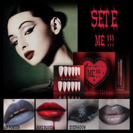 KissICON E Halloween Makeup Set Glitter Lip Glaze Fake Blood Wearing Armor 4pcs/set Festive Set Trick or Treat Cosmetics Makeup For Women