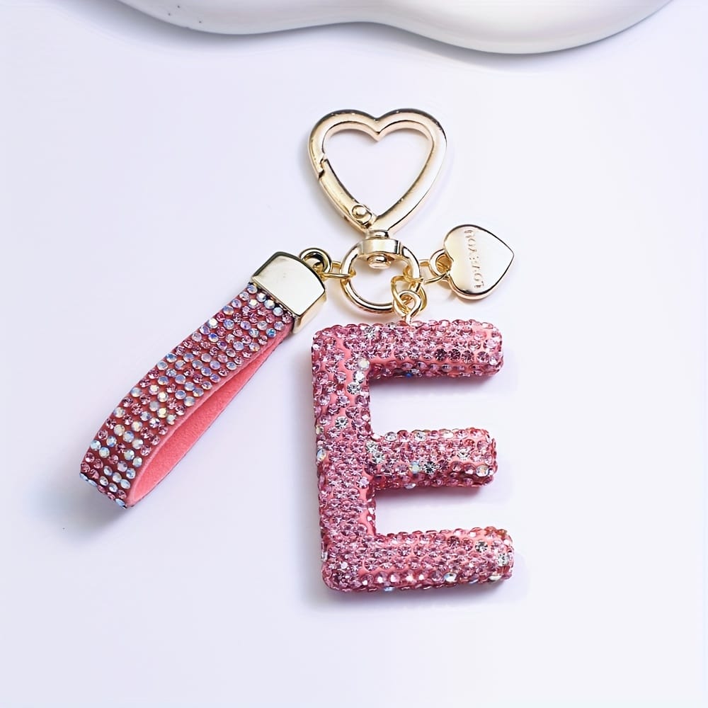 KissICON E Sparkling Pink  White Initial PVC Keychain Gift