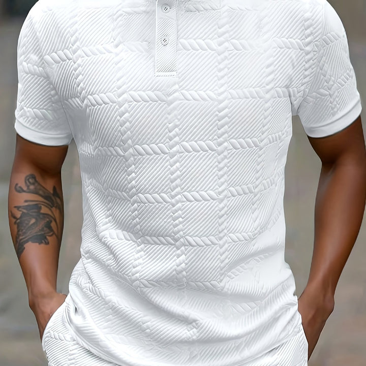 Mens Checkered Jacquard Short Sleeve Casual Summer Top
